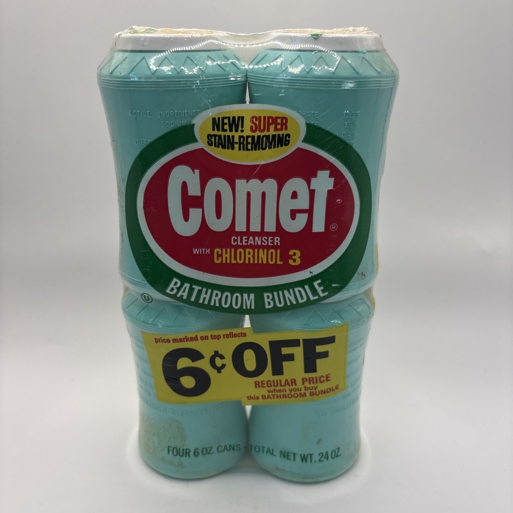 Vtg Comet Cleanser w/Chlorinol 3 Bundle 4-pack Green Rare 6oz Each‎ SEALED NOS